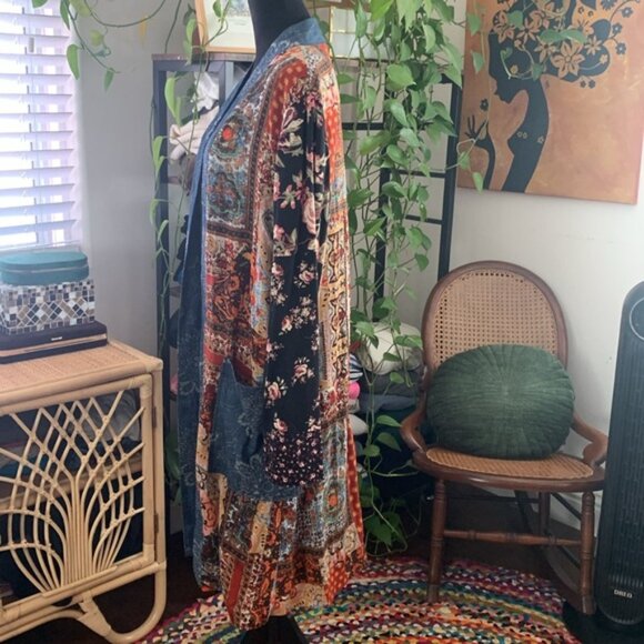 Free People Open Front Songbird Patched Duster Coat - L - Picture 2 of 6